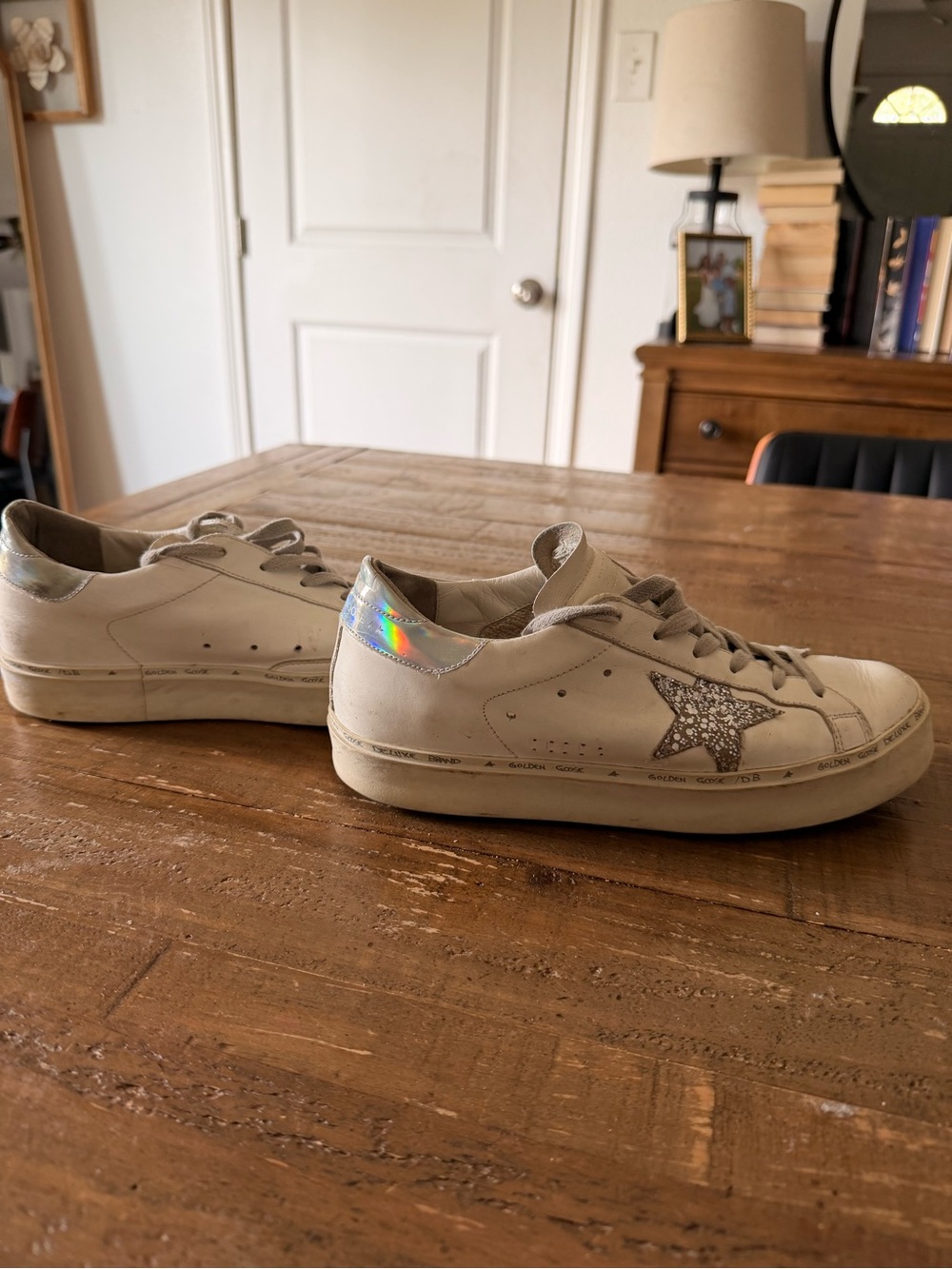 Golden Goose Women's White Leather Sneakers with Glitter Star Accent